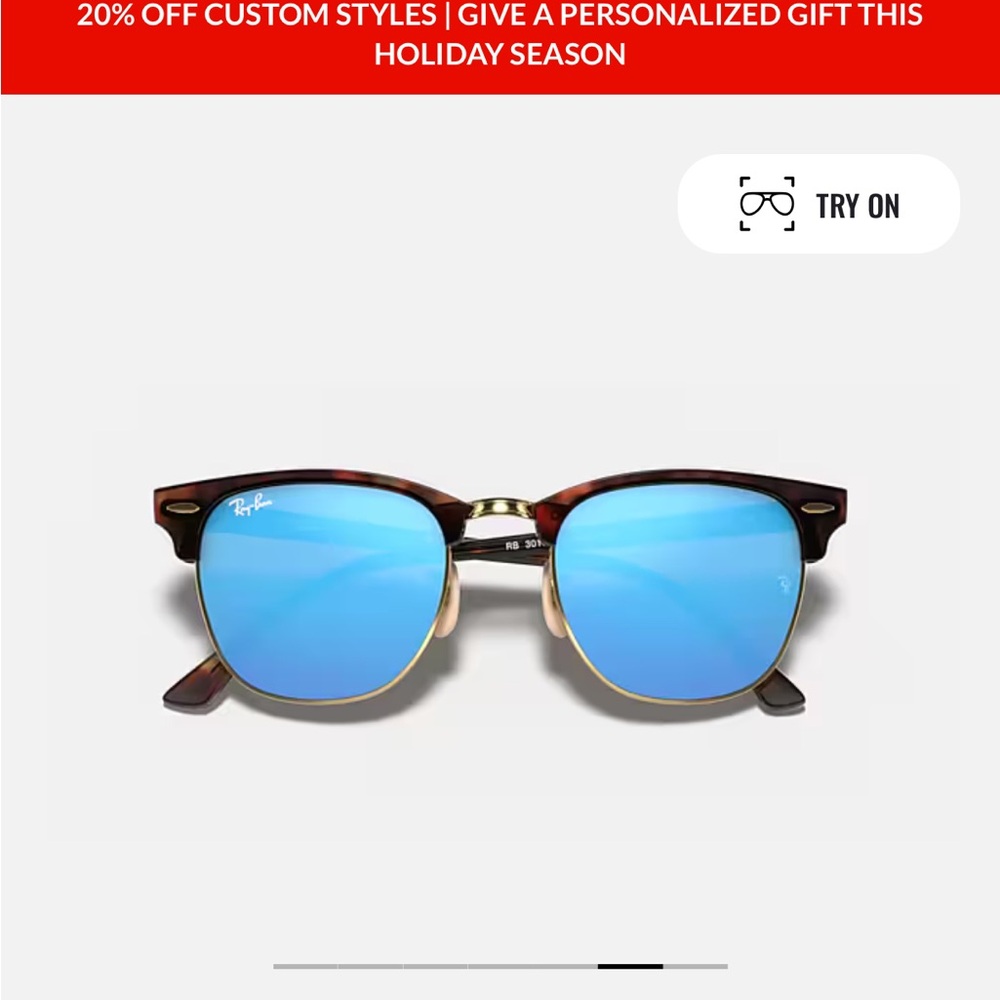 Women’s Ray-Ban Clubmaster 1145/17 Tortoise Shell and Blue lens Sunglasses